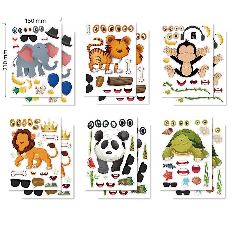 Pegatinas de rompecabezas de animales de dibujos animados