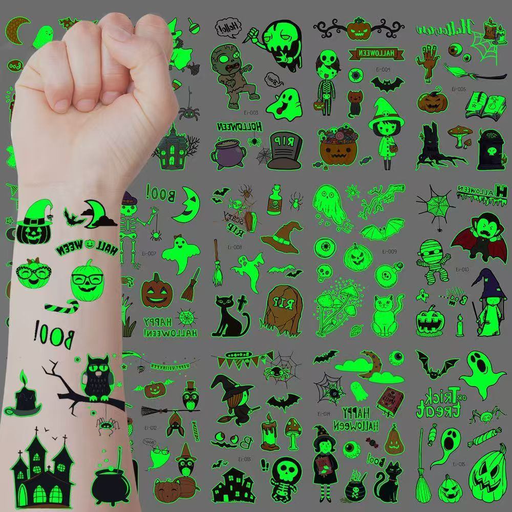 Pegatizas de tatuaje de Halloween Night Glow